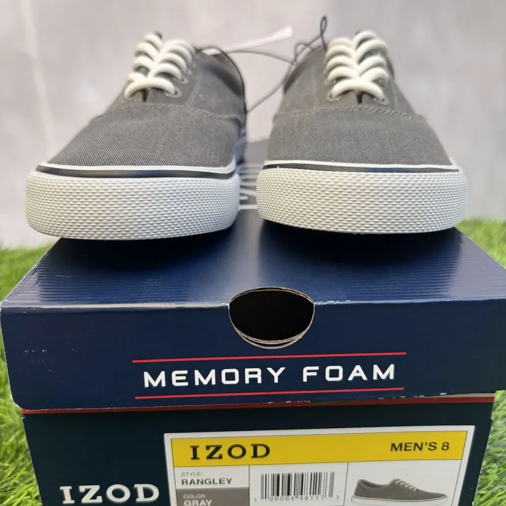Izod Men's Rangley Canvas Memory Foam Gray Lace Up Sneaker Shoes Size 8